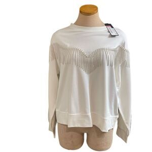 NWT Gianni Bini Nikki Crystal Rhinestone Fringe Sweatshirt Size Medium New